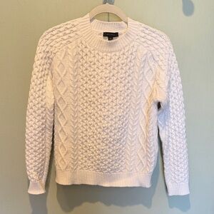 Ann Taylor Cream Cable-Knit Crewneck Sweater